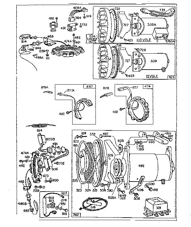 Electric Starter Diagram and Parts List for 170400-170499 0510 - 0570 Briggs and Stratton Engine